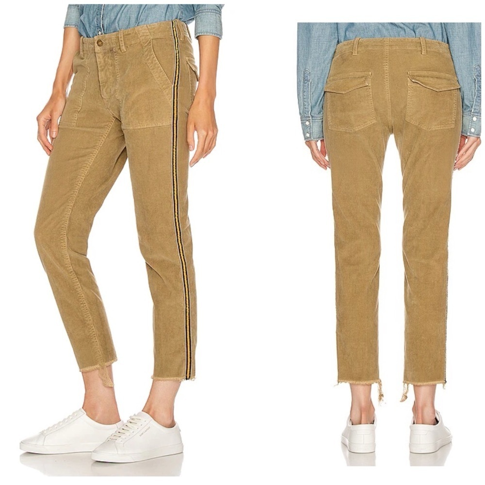 NILI LOTAN JENNA CORDUROY PANTS 10 FRAY HEM WITH SIDE TAPE CAMEL PATCH POCKETS